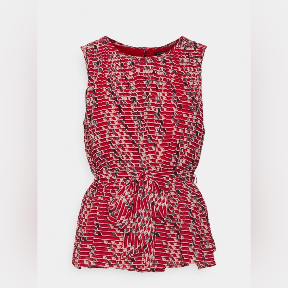 XS Pleated Tie Waist Tank from Banana Republic in Sunset Red